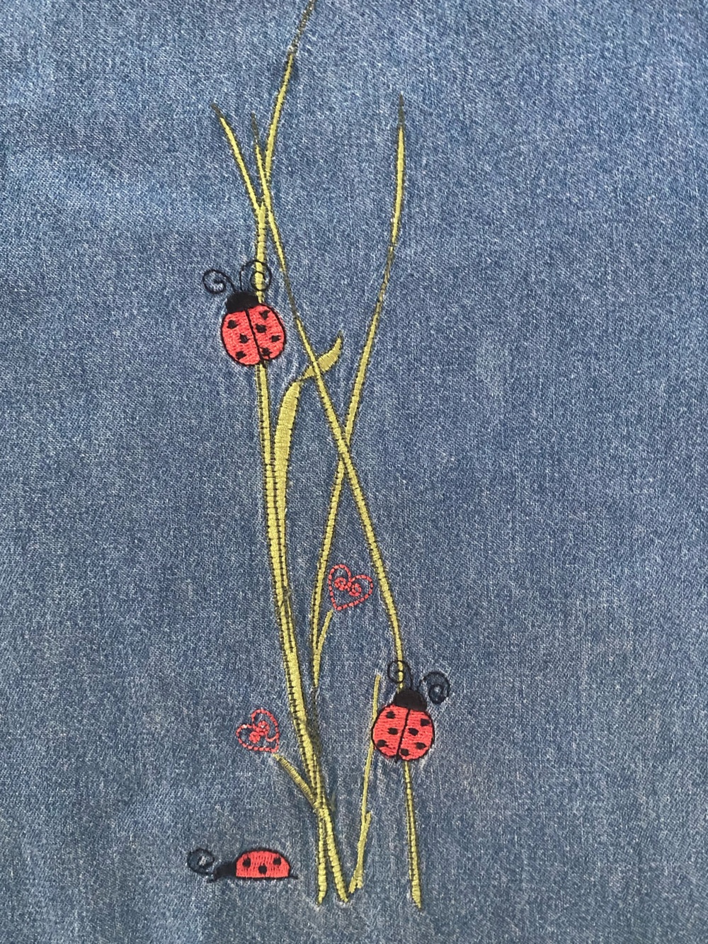 Vintage 90s Blair Denim Dress Small Ladybug Embroidered Cottagecore Pockets - Picture 10 of 13